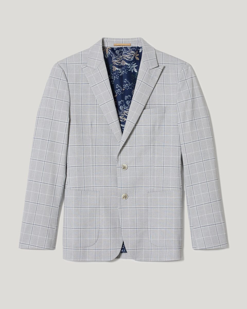 Grey Windowpane Slim Stretch Windowpane Check Tailored Blazer